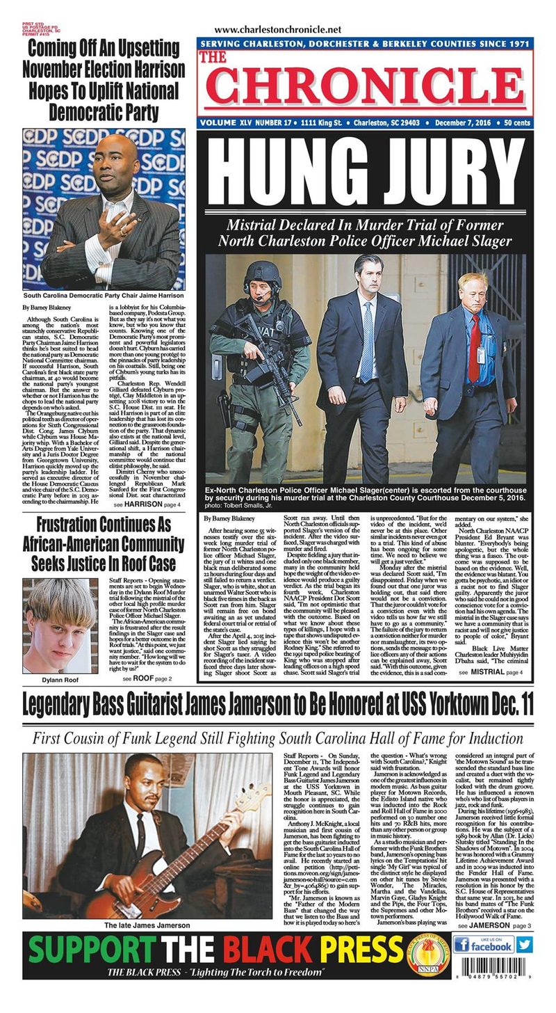 The Charleston Chronicle, an African American newspaper, reports Wednesday on the mistrial.